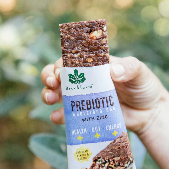 Brookfarm Prebiotic Wholefood Bar Chocolate Almond & Coconut Flavour Packet Open