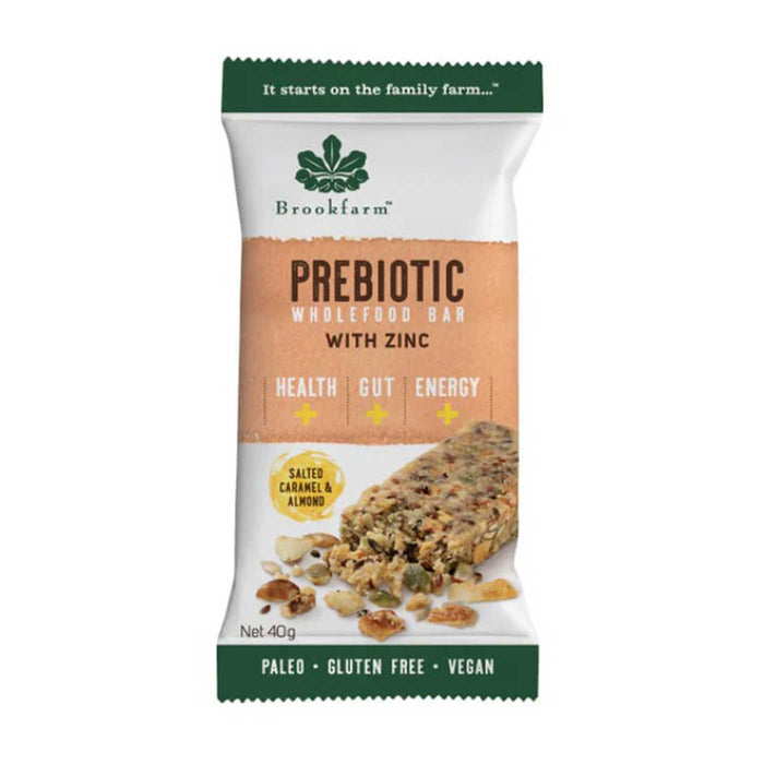 Brookfarm Prebiotic Wholefood Bar Salted Caramel & Almond Flavour Packet Front