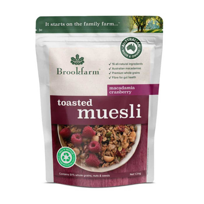 Brookfarm Toasted Muesli Macadamia Cranberry 1.3kg Packet Front