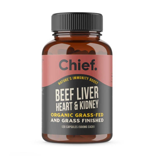 Chief Grass Fed Organic Beef Liver Heart & Kidney Capsule Bottle Front