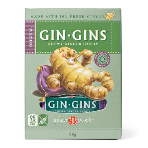 The Ginger People Gin Gins Chewy Ginger Candy, 84 grams, 95 kj per piece, Gin Gins Is stocked at Wicked NRG, Darwin,