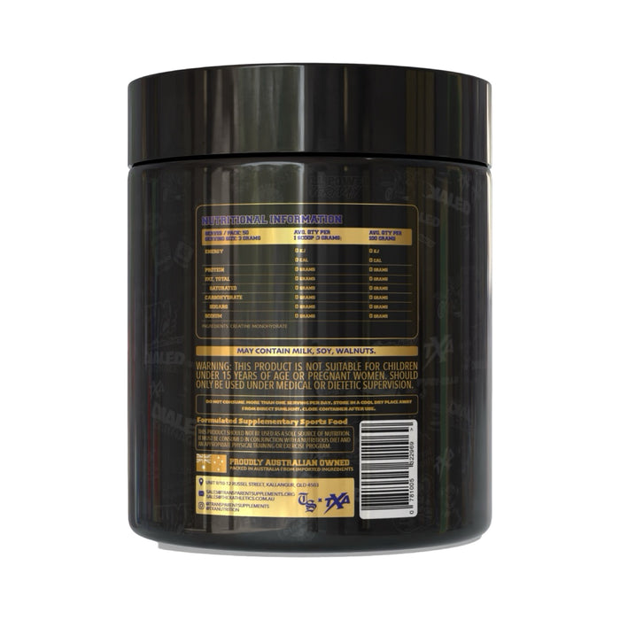Transparent Supplements Creatine Monohydrate 50 Serves 150 Grams Nutritional Panel Wicked NRG