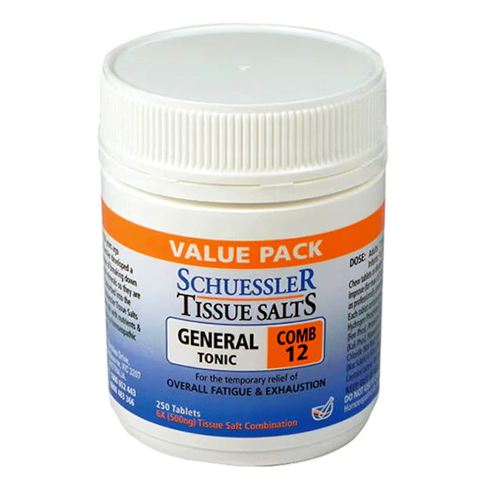 Schuessler Tissue Salts General Tonic Comb 12 is stocked at Wicked NRG